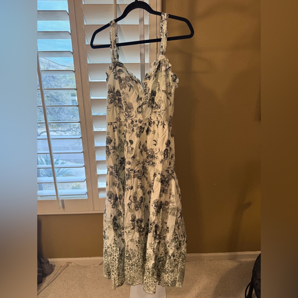 Anthropologie White and Green Floral Midi Dress Size Small - Picture 6 of 9